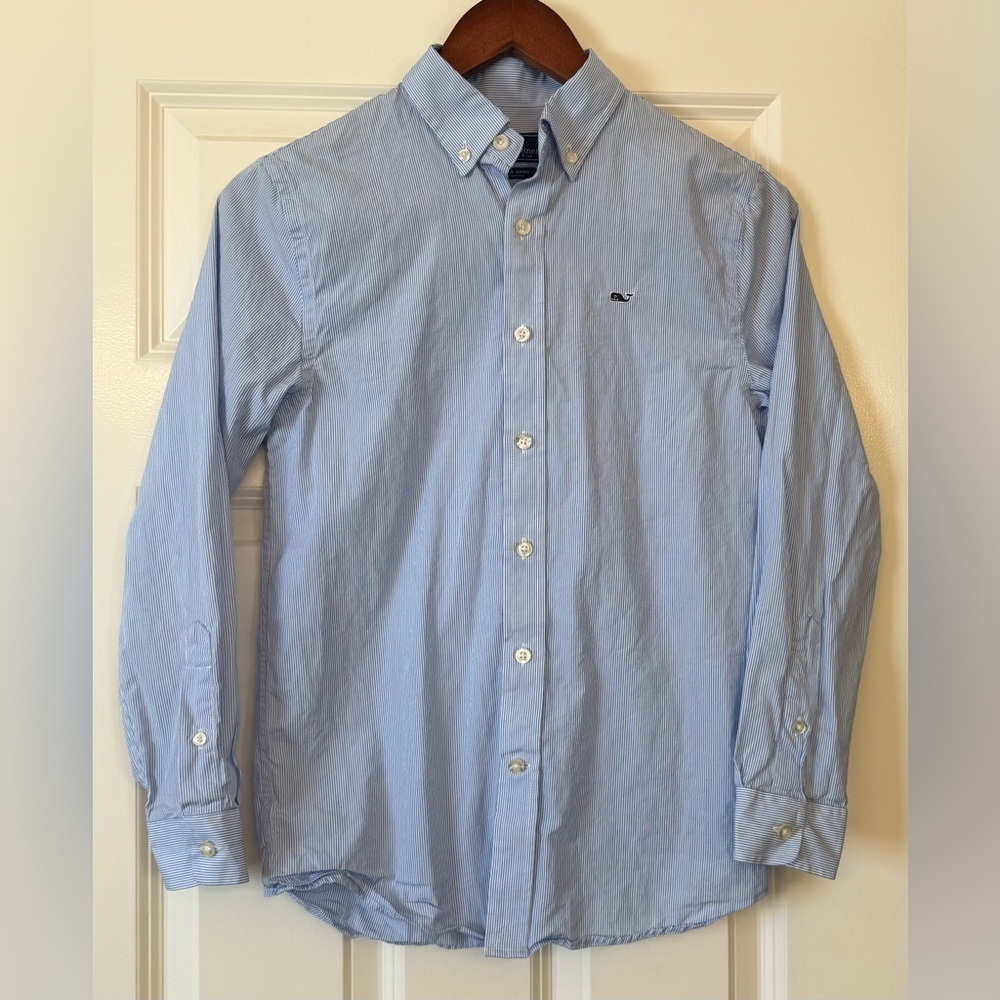 Vineyard Vines Striped Whale Button Down Long Sleeve Shirt Size Medium 12-14